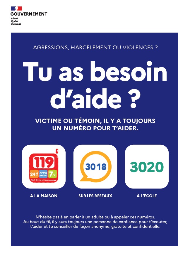 Affiche numéros d’aide 119 / 3018 / 3020