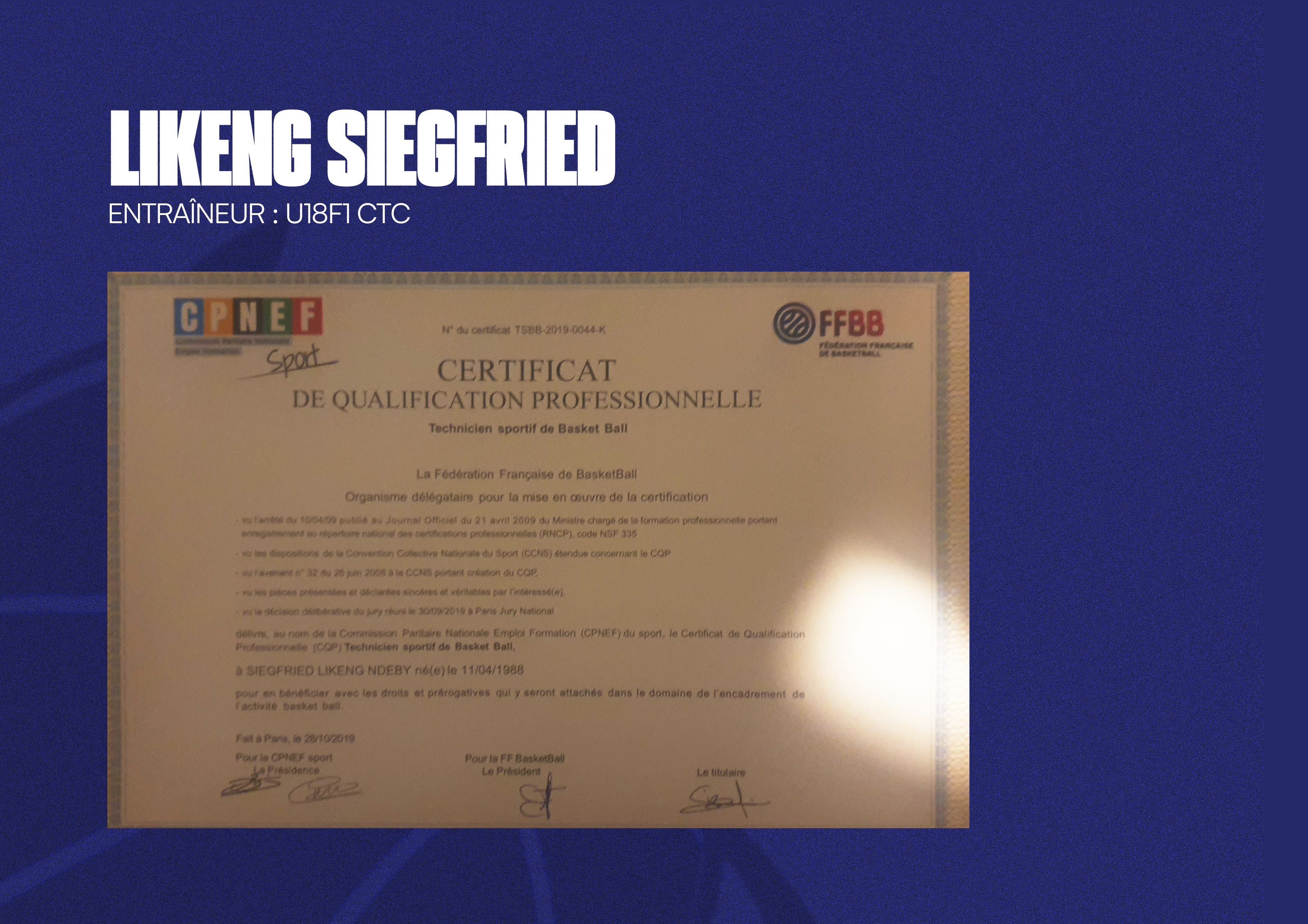 Diplômes – Likeng Siegfried – CAL Basket